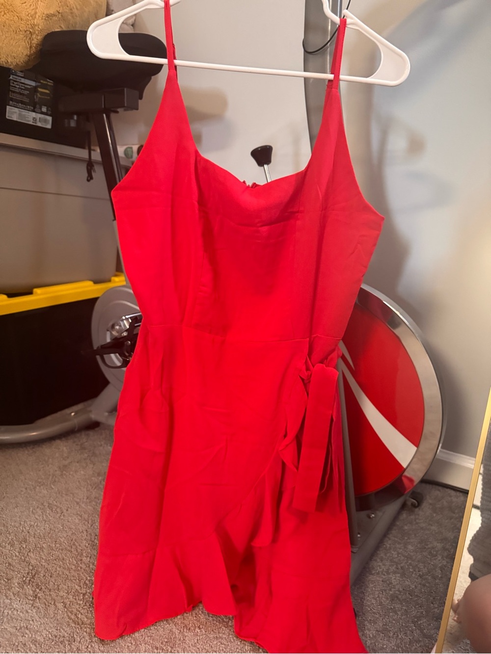 Red Square-Neck Ruffle Mini Dress Size Medium - Picture 9 of 9